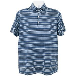 Lululemon Mens Size‎ XL Short Sleeve Blue White Striped Polo Shirt Stretchy